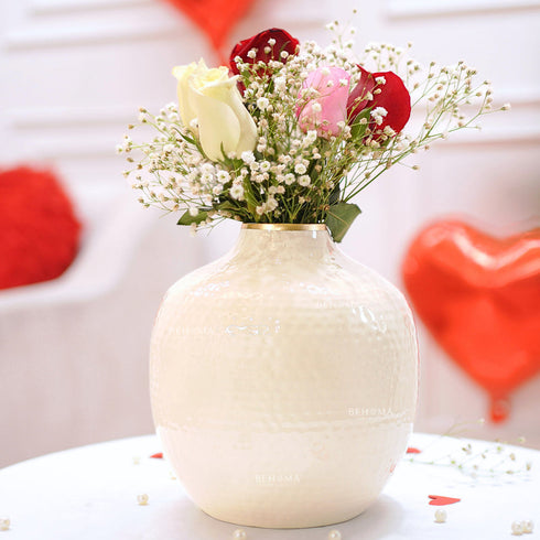 Behoma Hammered Vase – White