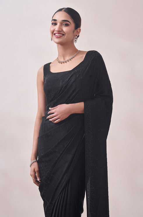 Mohey Black Self Design Saree