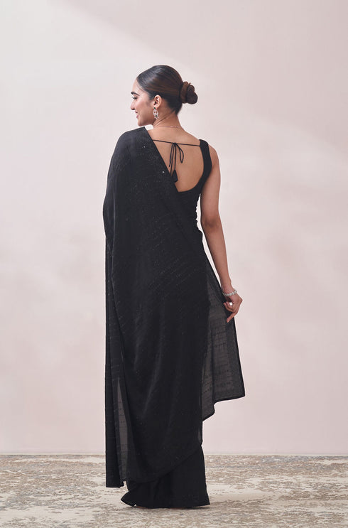 Mohey Black Self Design Saree