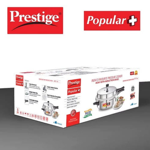 Prestige Popular Plus Virgin Aluminium Gas And Induction Compatible Senior Deep Pan Pressure Cooker 6 L Silver