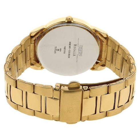 Titan Quartz Analog with Date Champagne Dial Stainless Steel Strap