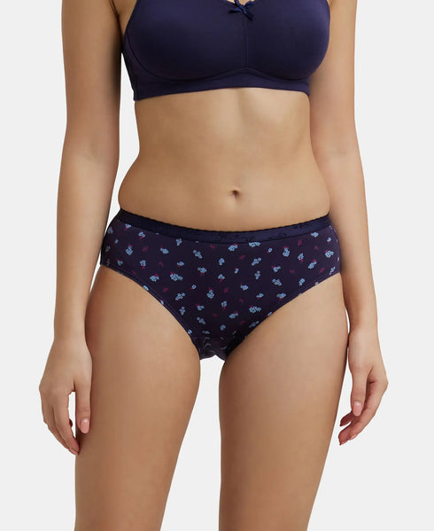 Jockey High Coverage Cotton Hipster With Ultrasoft Exposed Waistband | Dark Prints | Pack of 3