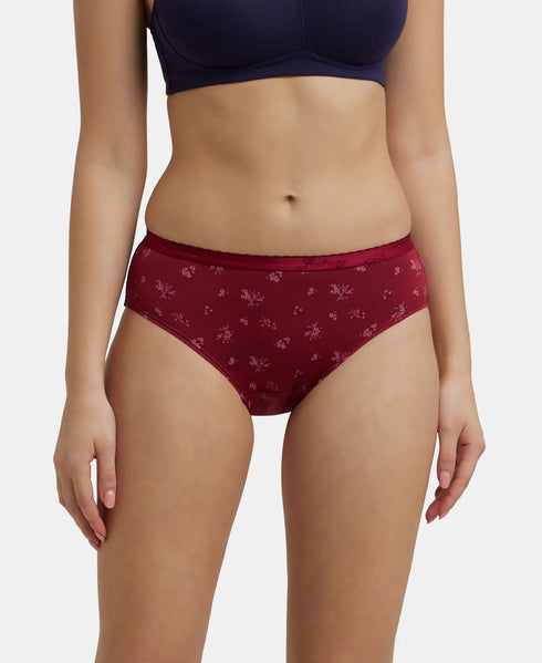Jockey High Coverage Cotton Hipster With Ultrasoft Exposed Waistband | Dark Prints | Pack of 3