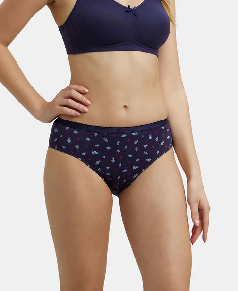 Jockey High Coverage Cotton Hipster With Ultrasoft Exposed Waistband | Dark Prints | Pack of 3