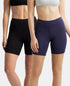Jockey High Coverage Cotton Shorties With Concealed Waistband | Black & Classic Navy | Pack of 2