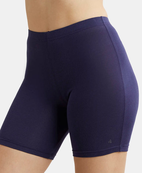 Jockey High Coverage Cotton Shorties With Concealed Waistband | Black & Classic Navy | Pack of 2