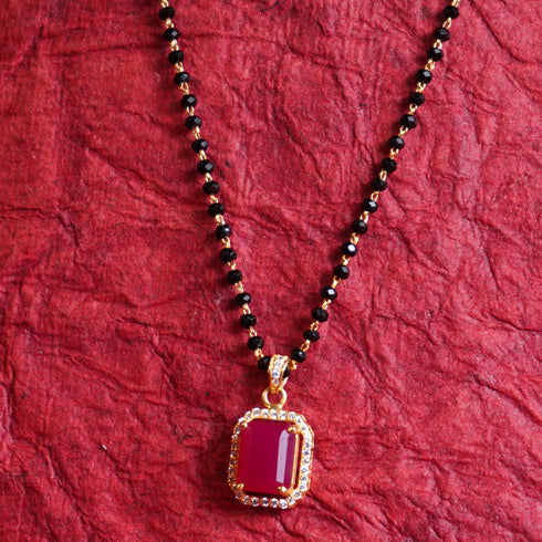 22 Carat Gold Black Beads With Pink Stone Locket Type Mangalsutra 8.32g by Mahita Collections