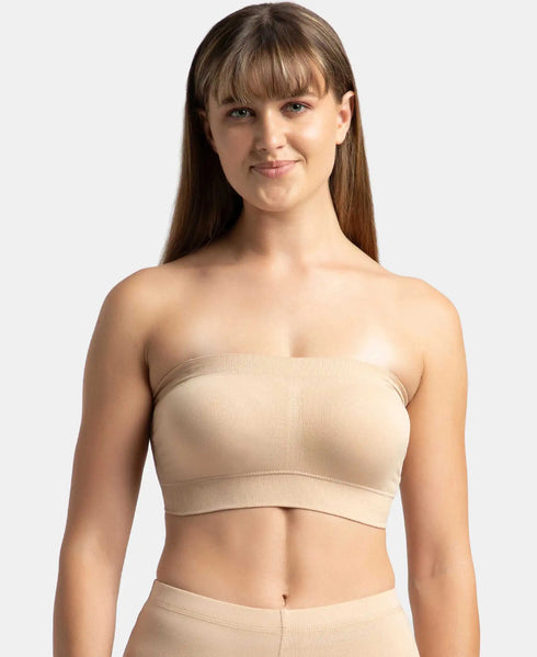 Jockey Wirefree Padded Micro Touch Nylon Stretch Bandeau Bra with Removable Pads and Detachable Transparent Straps - Light Skin