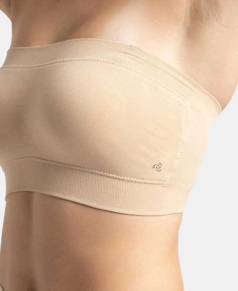 Jockey Wirefree Padded Micro Touch Nylon Stretch Bandeau Bra with Removable Pads and Detachable Transparent Straps - Light Skin