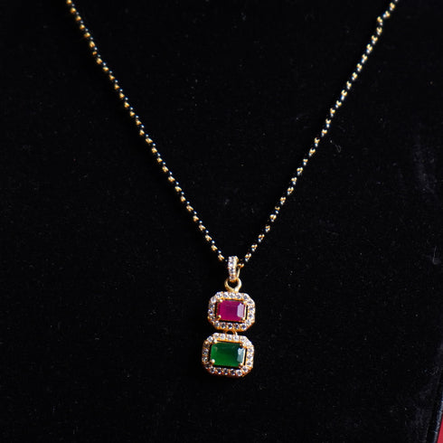 22 Carat Gold Black Beads With Pink Andgrean Locket Mangalsutra 7.942g by Mahita Collections