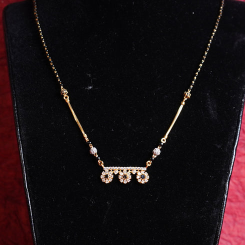 22 Carat Gold Black Beads With White Stone Flower Type Mangalsutra 5.54g by Mahita Collections