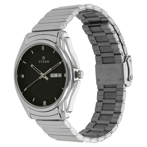 Titan Quartz Analog with Day and Date Black Dial Stainless Steel Strap Watch