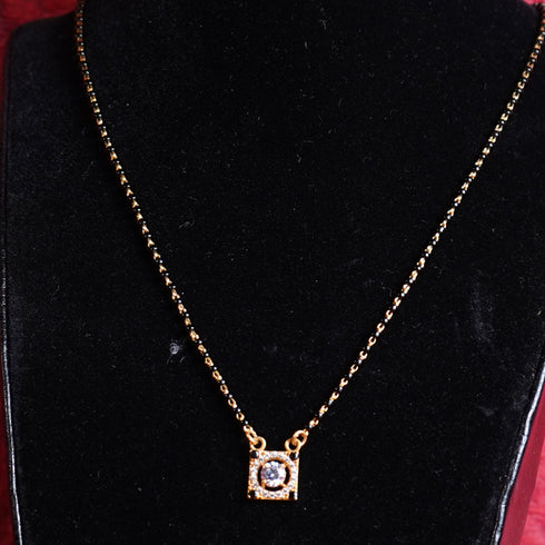 22 Carat Gold Black Beads With Square Locket With White Stone Mangalsutra 6.17g by Mahita Collections