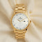 Titan Quartz Analog with Day and Date Silver Round Dial Golden Stainless Steel Strap Watch For Men