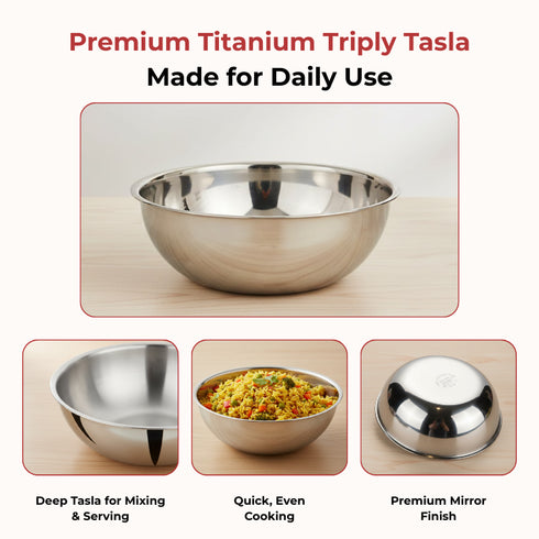 Vinod Doniv Titanium Triply Stainless Steel Tasla 20 cms 1.65 Liter Capacity Induction Friendly