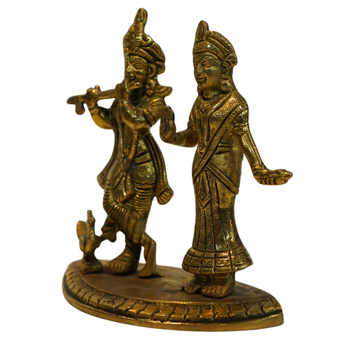 Brass Radha Krishna Idol with Peacock Design 1100g