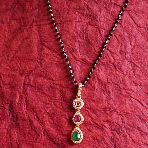 22 Carat Gold Black Beads With PinkGrean And White Stone Locket Mangalsutra 6.1g by Mahita Collections