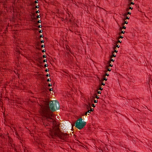 22 Carat Gold Black Beads With Litegrean And White Stone Link Mangalsutra 6.3g by Mahita Collections