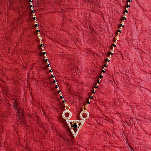 22 Carat Gold Black Beeds With White And Lite Pink Locket Mangalsutra 7.64g by Mahita Collections