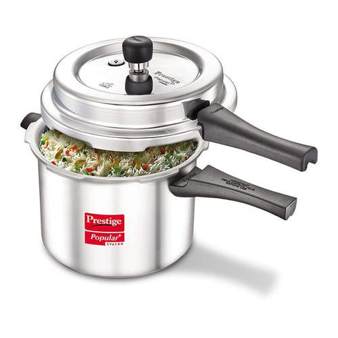 Prestige Popular Plus Svachh Virgin Aluminium Spillage Control Pressure Cooker 5 L Silver