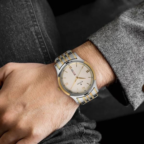 Titan Analog with Day and Date Off White Dial Stainless Steel Strap watch for Men
