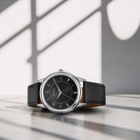 Titan Karishma Zing Quartz Analog Black Dial Leather Strap Watch
