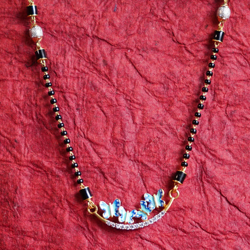 22 Carat Gold Black Beads With White Stoned Butterfly Locket Mangalsutra 8.382g by Mahita Collections