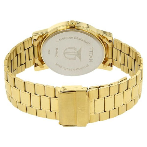 Titan Quartz Analog with Day and Date Champagne Dial Stainless Steel Strap Watch for Men (Model 1644YM01)