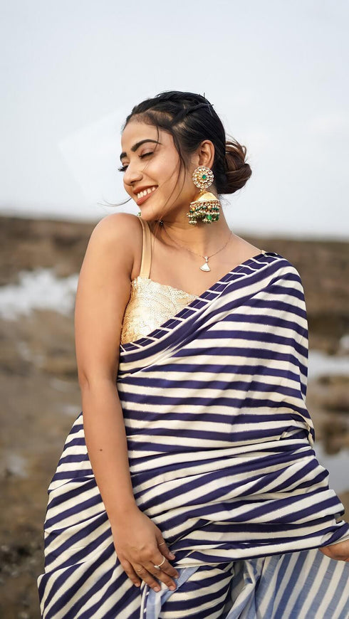 Kzari Black And Cream Printed Saree