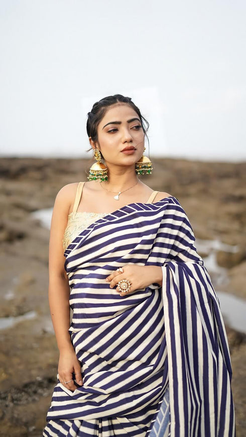 Kzari Black And Cream Printed Saree