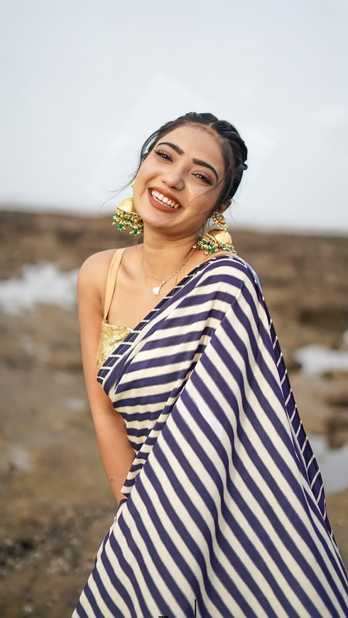 Kzari Black And Cream Printed Saree