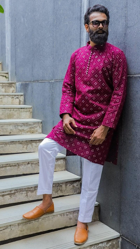 Kzari Wine Georgette Silk Kurta