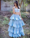Kzari Light Blue Organza Layered Crop Top and Skirt Set