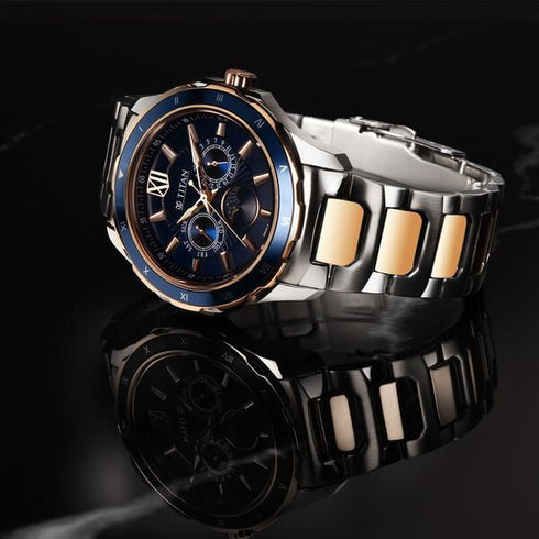 Titan Regalia Premium Blue Dial Quartz Multifunction Stainless Steel Strap watch for Men