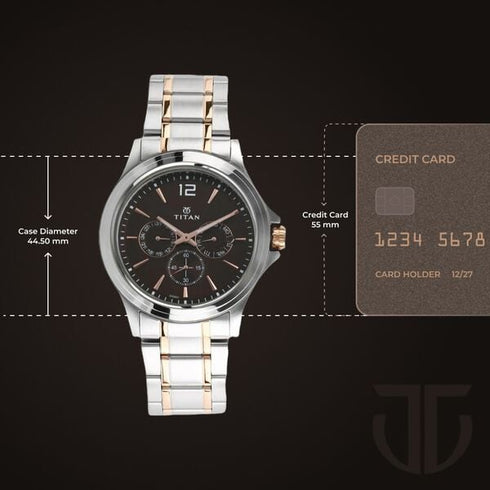 Titan Workwear Quartz Multifunction Brown Dial Stainless Steel Strap watch for Men