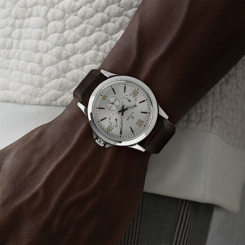 Titan Quartz Multifunction Silver Dial Leather Strap Watch for Men