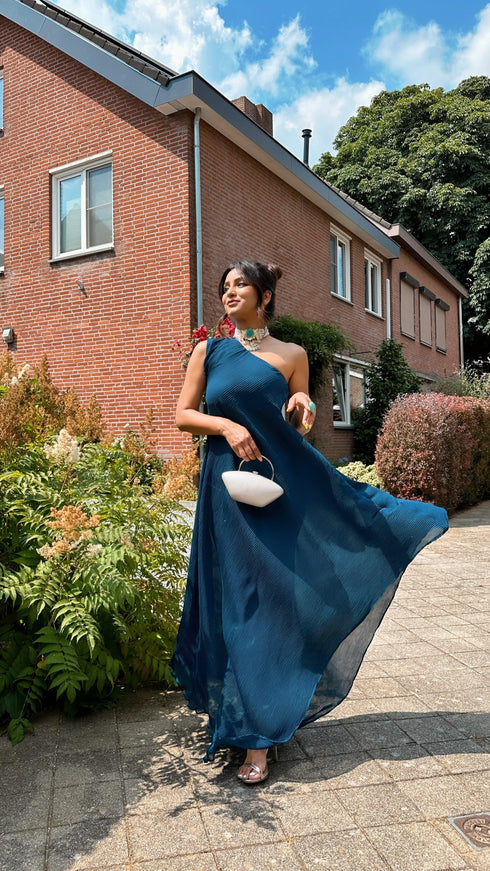 Kzari Blue Elegant Wrinkle Kurta With Pant