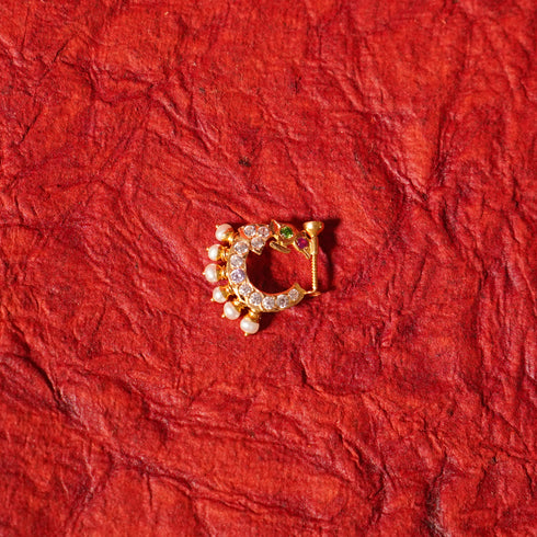22 Carat Gold Nose Stud With White Pink Andgreen |Mukkera 1.75g by Mahita Collections