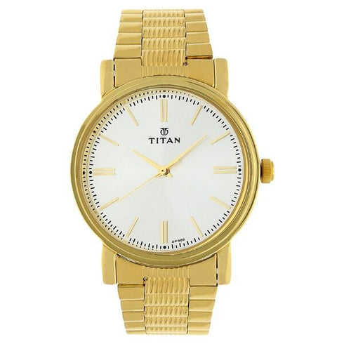 Titan Quartz Analog Silver Dial Golden Stainless Steel Strap Watch