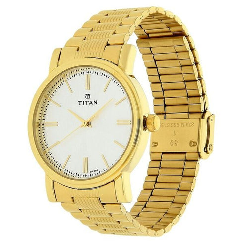 Titan Quartz Analog Silver Dial Golden Stainless Steel Strap Watch