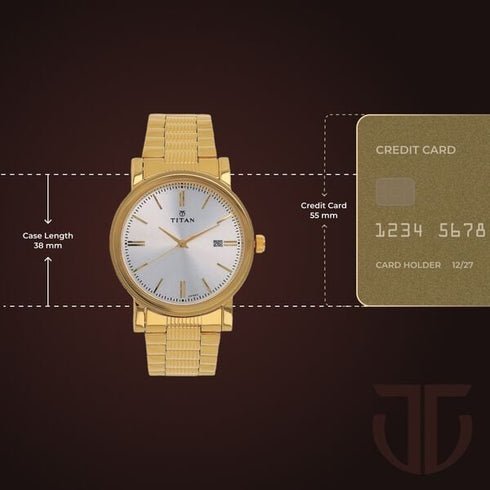 Titan Quartz Analog with Date Silver Dial Golden Stainless Steel Strap Watch For Men