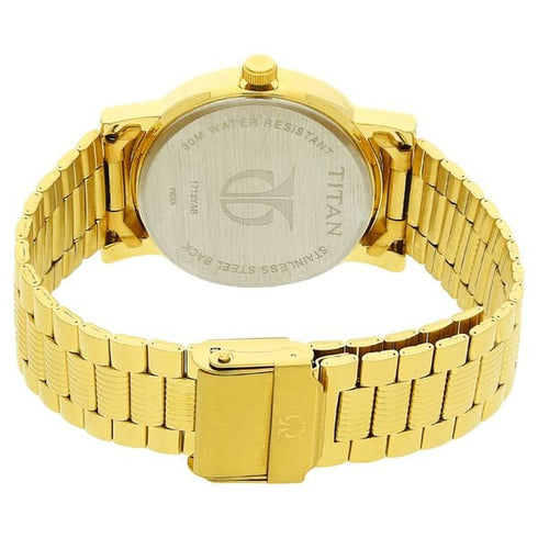 Titan Quartz Analog with Date Champagne Dial Golden Stainless Steel Strap