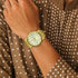 Titan Quartz Analog with Date Champagne Dial Golden Stainless Steel Strap