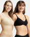 Jockey Pack of 2 Wirefree Non Padded Cotton Stretch Medium Coverage Everyday Bra with Concealed Shaper Panel - Black & Skin
