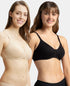 Jockey Pack of 2 Wirefree Non Padded Cotton Stretch Medium Coverage Everyday Bra with Concealed Shaper Panel - Black & Skin
