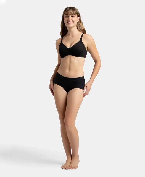 Jockey Pack of 2 Wirefree Non Padded Cotton Stretch Medium Coverage Everyday Bra with Concealed Shaper Panel - Black & Skin