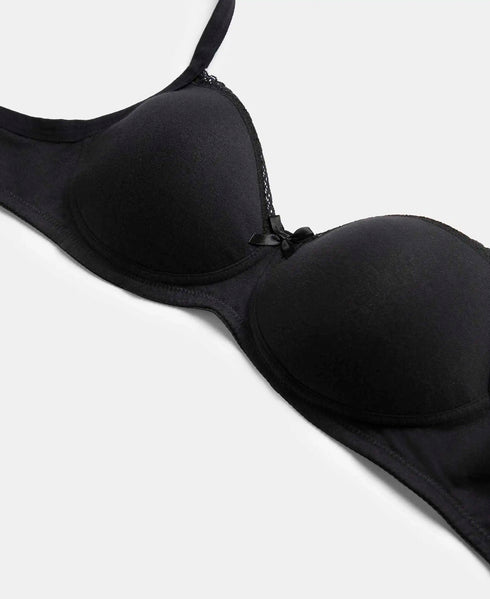 Jockey Pack of 2 Wirefree Padded Cotton Stretch Medium Coverage T-Shirt Bra with Lace Styling - Black & Light Skin