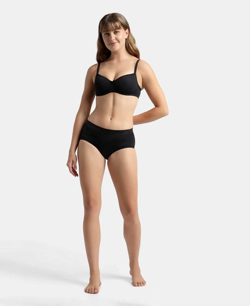 Jockey Pack of 2 Wirefree Padded Cotton Stretch Medium Coverage T-Shirt Bra with Lace Styling - Black & Light Skin