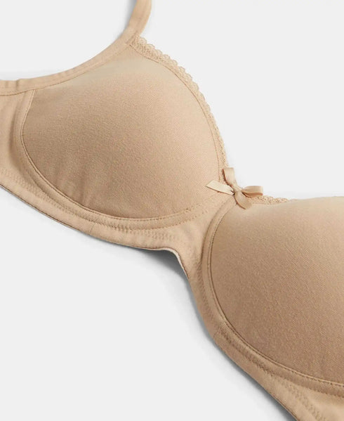 Jockey Wirefree Padded Cotton Stretch Medium Coverage T-Shirt Bra with Lace Styling - Light Skin