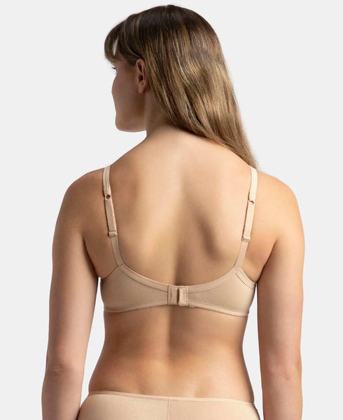 Jockey Pack of 2 Wirefree Padded Cotton Stretch Medium Coverage T-Shirt Bra with Lace Styling - Black & Light Skin